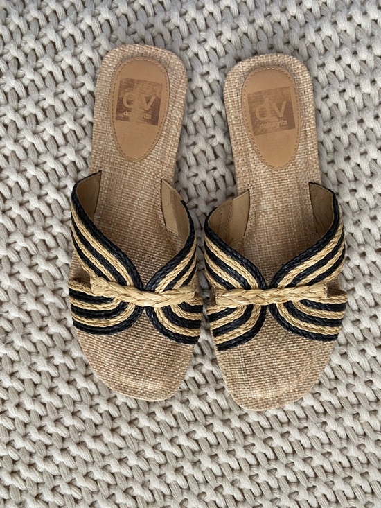 Dolce Vita Shoes - Natural Straw Slide Sandals with Black Trim